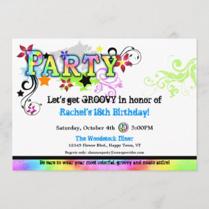 Hip Colorful 'N Groovy Party Invitation Kaart