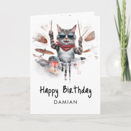 *~*  Hip Cool Cat DRUMMER AP91  Birthday Card Bedankkaart
