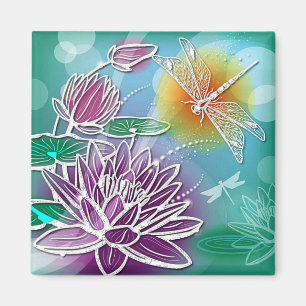Hip Dragonfly  Moderne Summer Floral Art Magneet