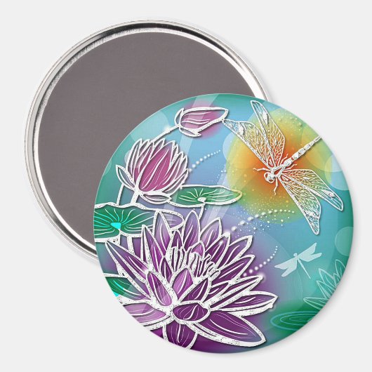 Hip Dragonfly  Moderne Summer Floral Art Magneet (Voorkant / Achterkant)