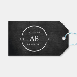 HIP & EDGY MONOGRAM-LOGO met ARROW op ZWART WOOD Cadeaulabel