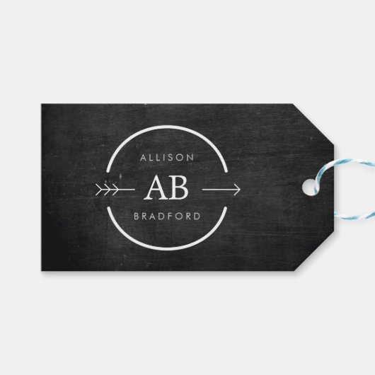 HIP & EDGY MONOGRAM-LOGO met ARROW op ZWART WOOD Cadeaulabel (Voorkant (Horizontaal))