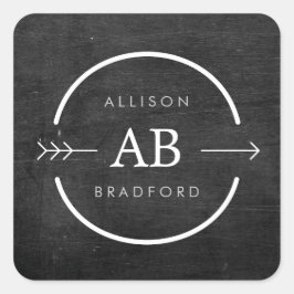 HIP & EDGY MONOGRAM-LOGO met ARROW op ZWART WOOD Vierkante Sticker