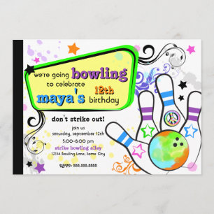 Hip en Colorful Bowling Invitation Kaart