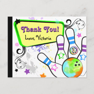 Hip- en kleurrijke Bowling-kaart Bedankkaart