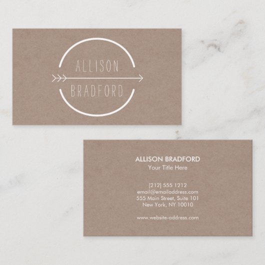 Hip en Rustic Arrow-Logo op Tan Cardboard II Visitekaartje (Voorkant / Achterkant)