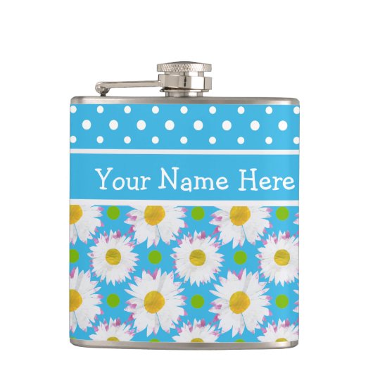 Hip Flask aan Personalizeren: Polkas, Daisies op B Heupfles (Voorkant)