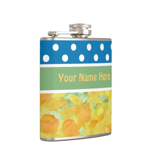 Hip Flask om te personaliseren: Daffodils, Polka D Heupfles (Rechts)