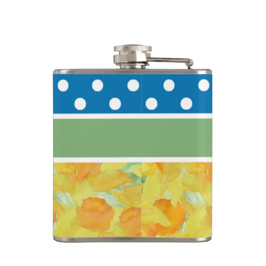 Hip Flask om te personaliseren: Daffodils, Polka D Heupfles (Achterkant)
