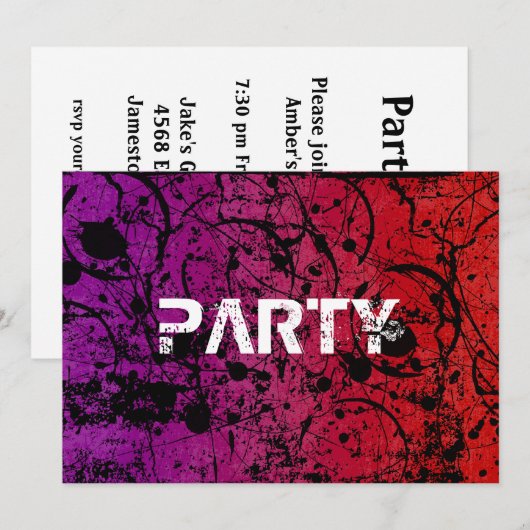 Hip Grunge Birthday Party Invitation Kaart (Voorkant / Achterkant)