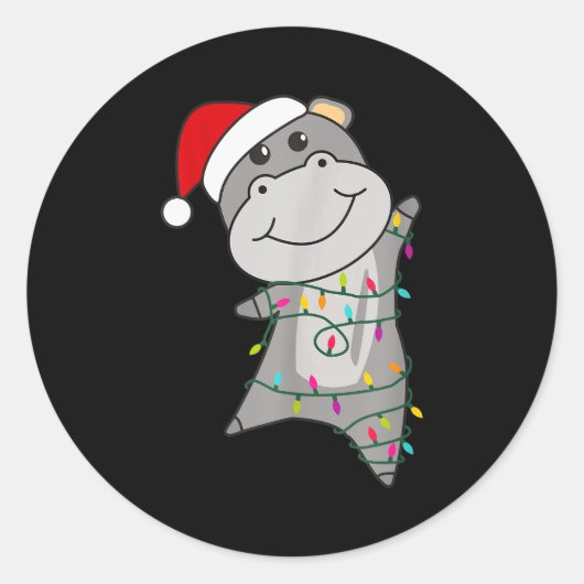 Hip Happy Christmas Fairy Lights Sweet Animals Hip Ronde Sticker (Voorkant)