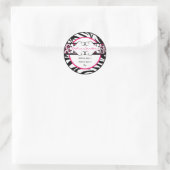 Hip Heet Roze en Zwart Dier Print Adreslabel Ronde Sticker (Tas)