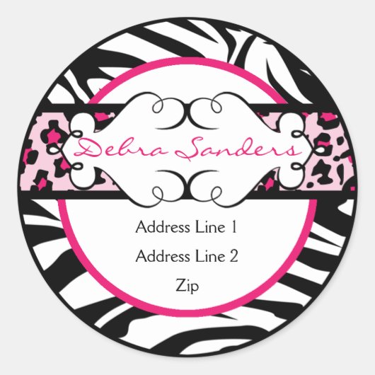 Hip Heet Roze en Zwart Dier Print Adreslabel Ronde Sticker (Voorkant)