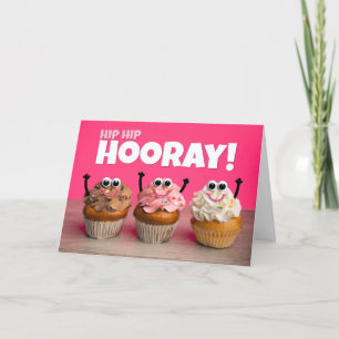 Hip Hip Hoera Gefeliciteerd met iedereen Cupcakes Feestdagen Kaart