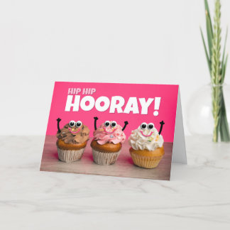 Hip Hip Hoera Gefeliciteerd met iedereen Cupcakes Feestdagen Kaart
