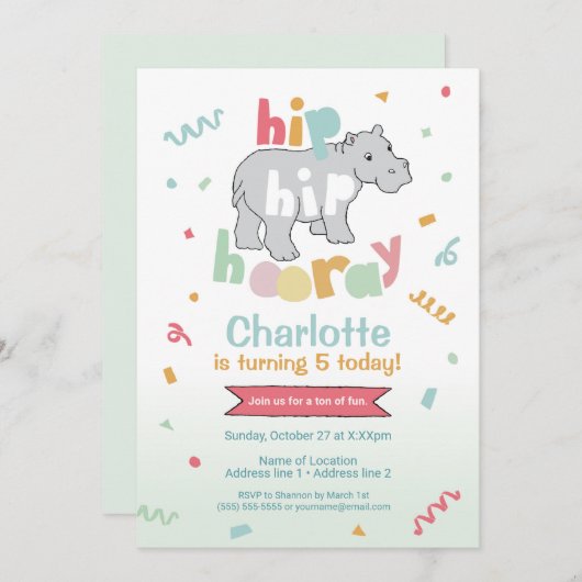 Hip hip hoera! Hippo verjaardagsuitnodigingen Kaart (Voorkant / Achterkant)