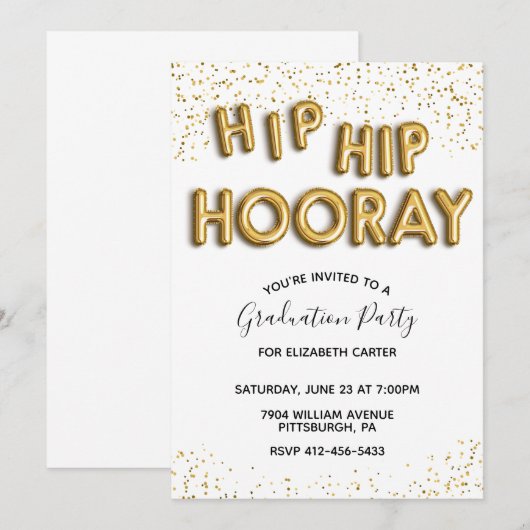 Hip Hip Hooray Afstudeerfeest uitnodiging (Voorkant / Achterkant)
