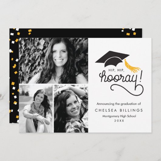 Hip Hip Hooray Afstuderen aankondiging (Voorkant / Achterkant)