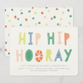 Hip Hip Hooray Birthday Invitation - Cobalt Kaart (Voorkant / Achterkant)