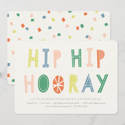 Hip Hip Hooray Birthday Invitation - Cobalt Kaart (Voorkant / Achterkant)