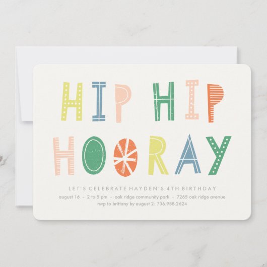 Hip Hip Hooray Birthday Invitation - Cobalt Kaart (Voorkant)
