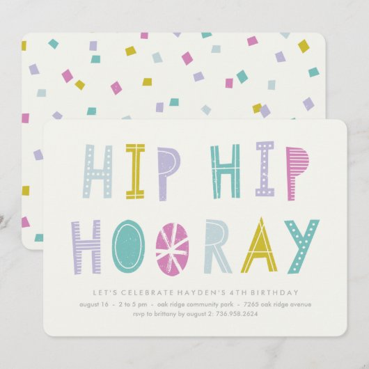 Hip Hip Hooray Birthday Invitation - Limoen Kaart (Voorkant / Achterkant)