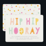 Hip Hip Hooray Birthday Uitnodiging - Sinaasappel<br><div class="desc">Uitnodiging van een verjaardagsfeestje voor kinderen met een kleurrijk typografisch ontwerp.</div>
