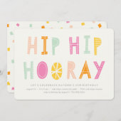 Hip Hip Hooray Birthday Uitnodiging - Sinaasappel (Voorkant / Achterkant)