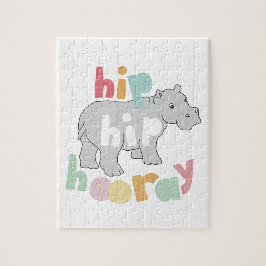 Hip Hip Hooray Gray Hippo Tekening Cute Animal Art Legpuzzel (Verticaal)