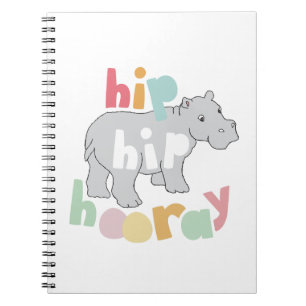 Hip Hip Hooray Gray Hippo Tekening Cute Animal Art Notitieboek