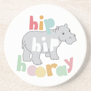 Hip Hip Hooray Gray Hippo Tekening Zandsteen Onderzetter