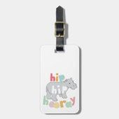 Hip Hip Hooray Grijs Hippo Tekening Leuke Dierlijk Bagagelabel (Voorkant verticaal)