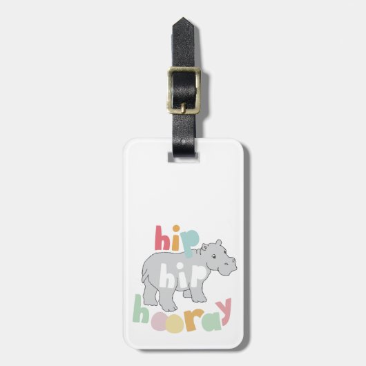 Hip Hip Hooray Grijs Hippo Tekening Leuke Dierlijk Bagagelabel (Voorkant verticaal)
