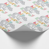 Hip Hip Hooray Grijs Hippo Tekening Leuke Dierlijk Cadeaupapier (Hoek)