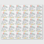 Hip Hip Hooray Grijs Hippo Tekening Leuke Dierlijk Cadeaupapier (Vlak)