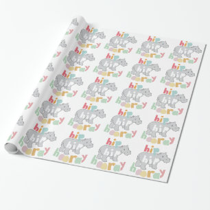 Hip Hip Hooray Grijs Hippo Tekening Leuke Dierlijk Cadeaupapier