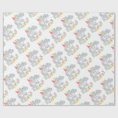 Hip Hip Hooray Grijs Hippo Tekening Leuke Dierlijk Cadeaupapier (Vlak)