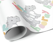 Hip Hip Hooray Grijs Hippo Tekening Leuke Dierlijk Cadeaupapier (Rol Hoek)