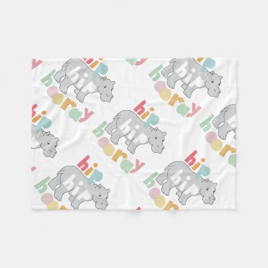Hip Hip Hooray Grijs Hippo Tekening Leuke Dierlijk Fleece Deken (Voorkant (Horizontaal))