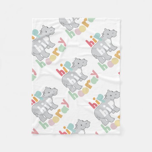 Hip Hip Hooray Grijs Hippo Tekening Leuke Dierlijk Fleece Deken (Voorkant)