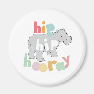 Hip Hip Hooray Grijs Hippo Tekening Leuke Dierlijk Magneet