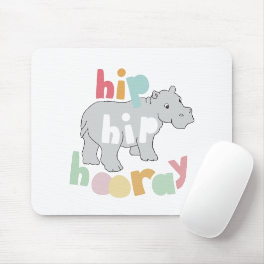 Hip Hip Hooray Grijs Hippo Tekening Leuke Dierlijk Muismat (Met muis)