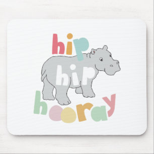 Hip Hip Hooray Grijs Hippo Tekening Leuke Dierlijk Muismat