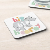 Hip Hip Hooray Grijs Hippo Tekening Leuke Dierlijk Onderzetter (Linkerzijde)