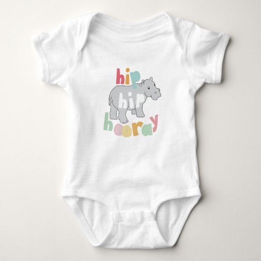 Hip Hip Hooray Grijs Hippo Tekening Leuke Dierlijk Romper (Voorkant)