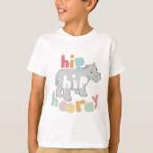 Hip Hip Hooray Grijs Hippo Tekening Leuke Dierlijk T-shirt (Voorkant)