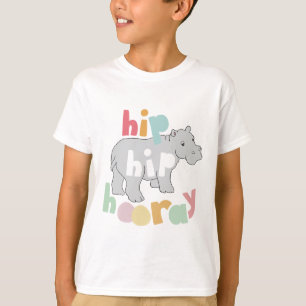 Hip Hip Hooray Grijs Hippo Tekening Leuke Dierlijk T-shirt