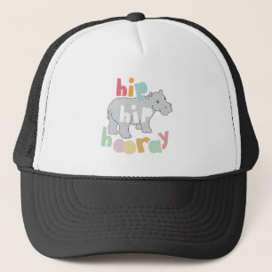 Hip Hip Hooray Grijs Hippo Tekening Leuke Dierlijk Trucker Pet