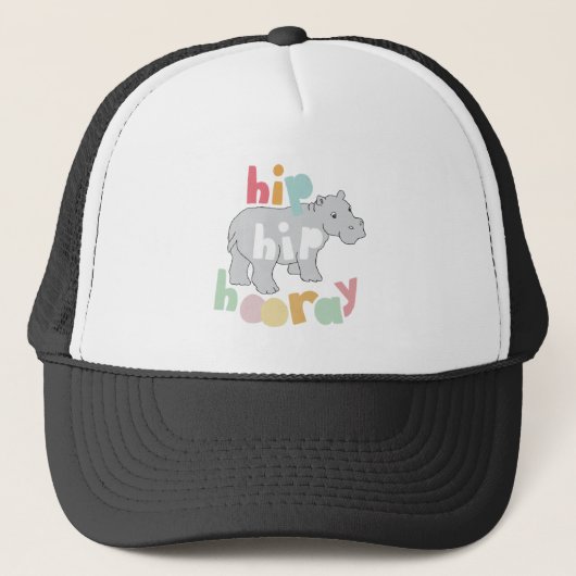 Hip Hip Hooray Grijs Hippo Tekening Leuke Dierlijk Trucker Pet (Voorkant)