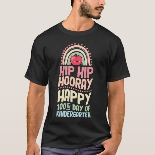 Hip Hip Hooray Happy 100e dag Kindergarten Boh T-shirt (Voorkant)
